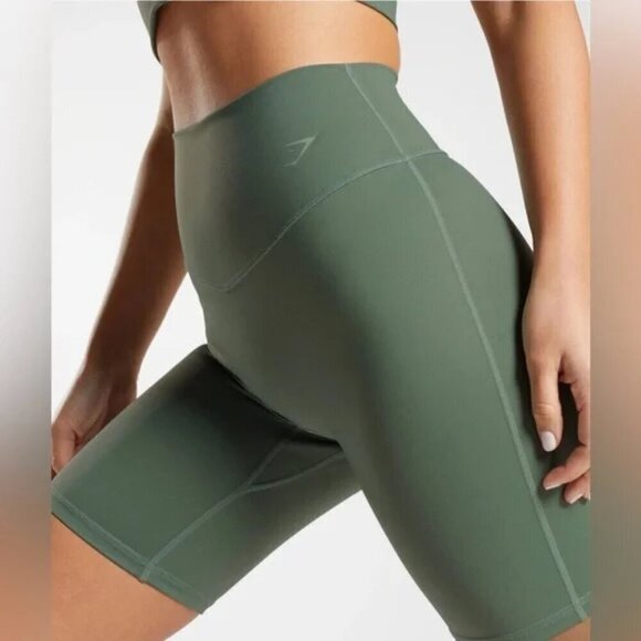 Gymshark Elevate Bicycle Shorts Bike Shorts High Rise Army Green Size Small S - Picture 7 of 7